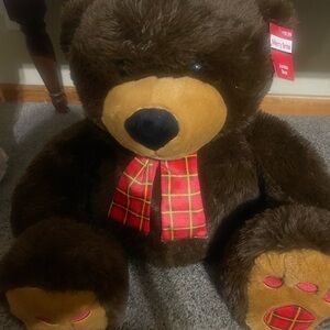 Merry Bright Brown Teddy Bear with Red Plaid Accents